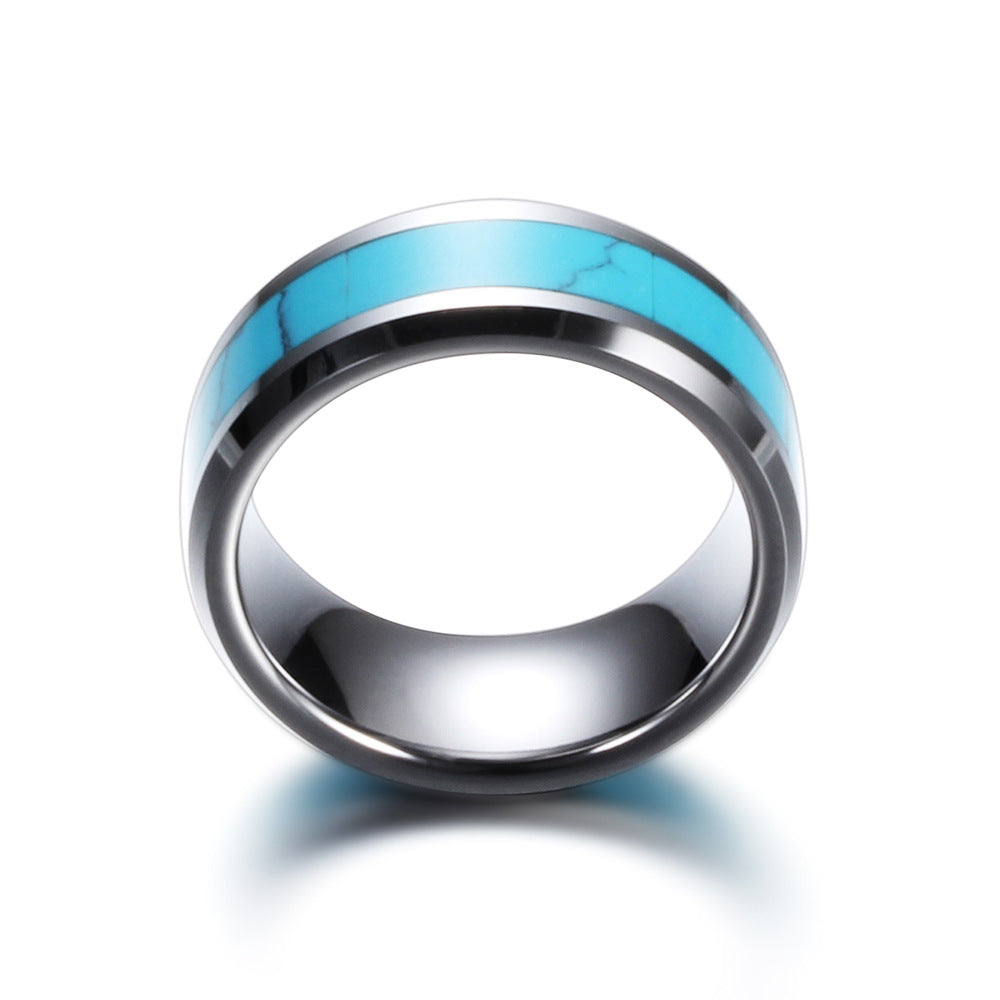 8MM stainless steel natural turquoise fashion ring all-match personality ring