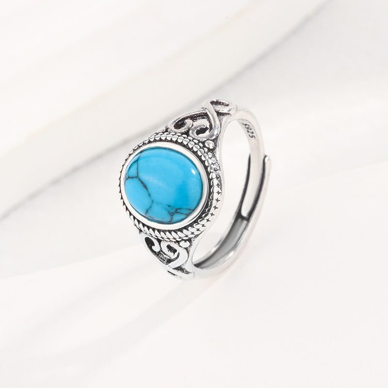 Vintage natural turquoise ring bohemian style personality hot selling new ring