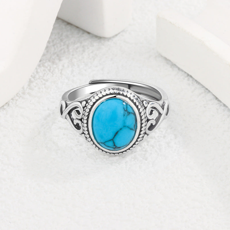 Vintage natural turquoise ring bohemian style personality hot selling new ring